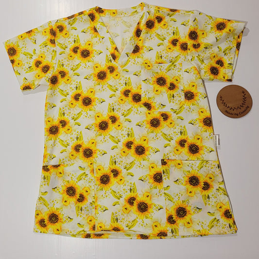 Scrub Tops - Sunflowers- S-M - Ready for Dispatch